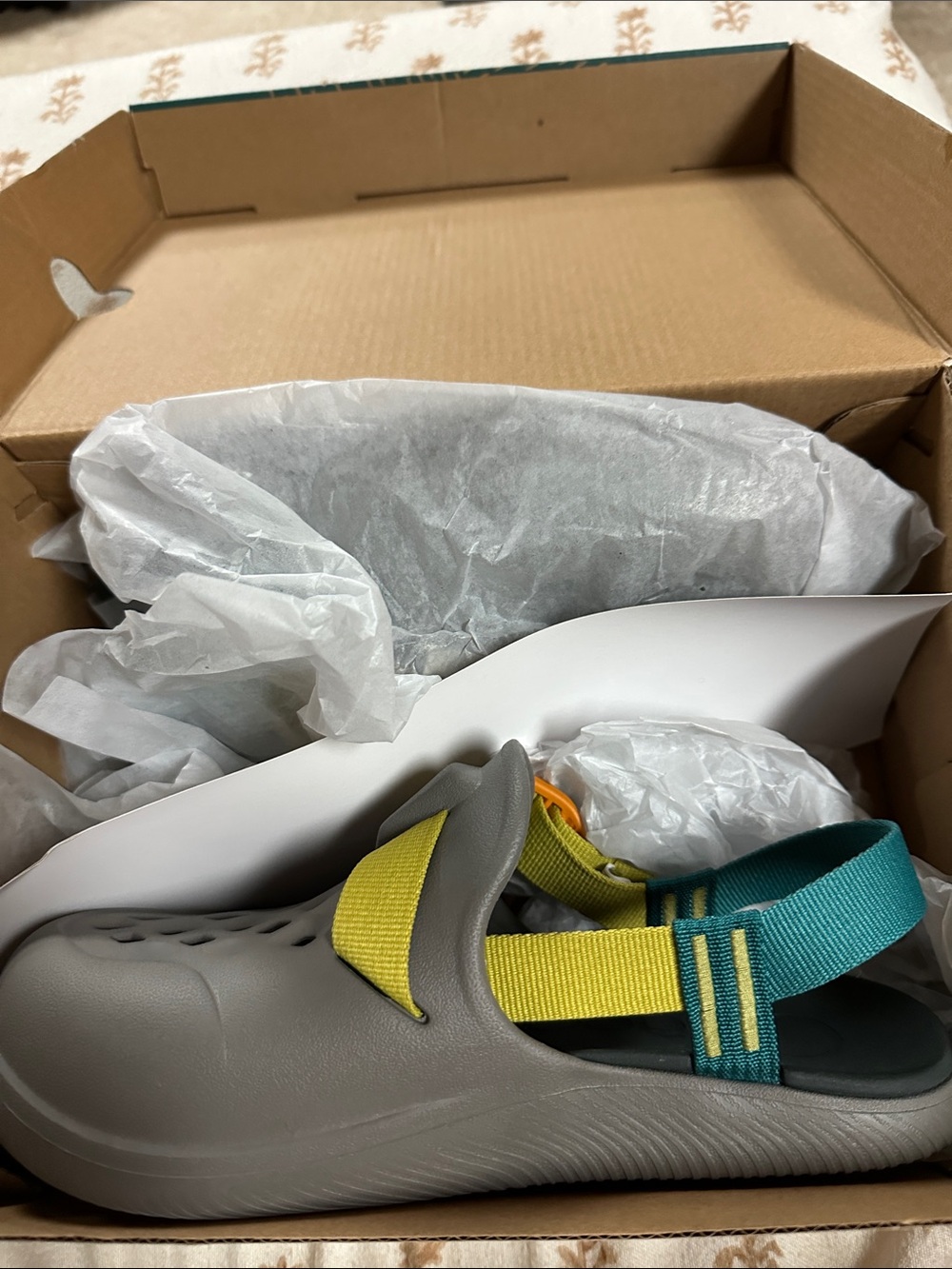Chaco Kids Gray Sandal with Yellow and Teal Straps